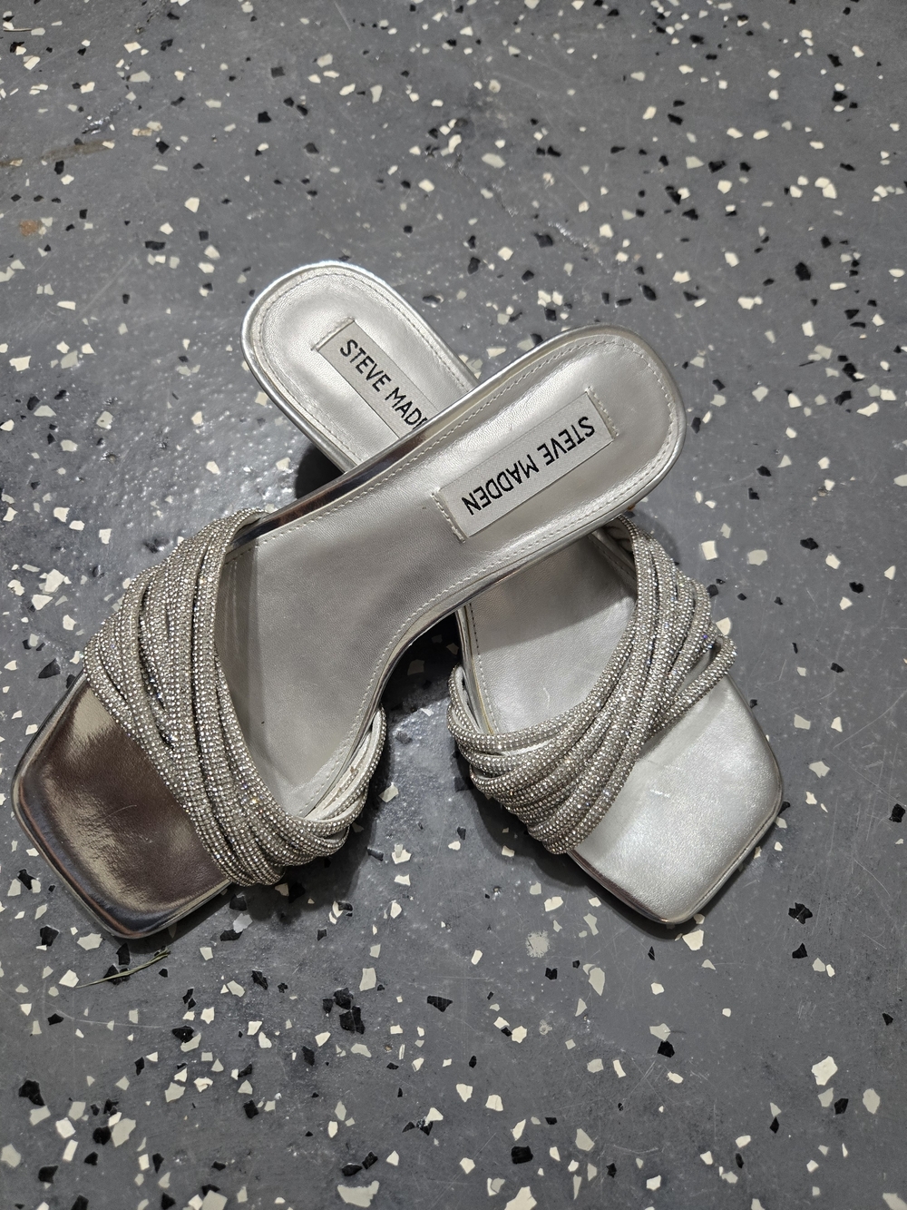 Steve Madden Silver Beaded Twist Slide Mules